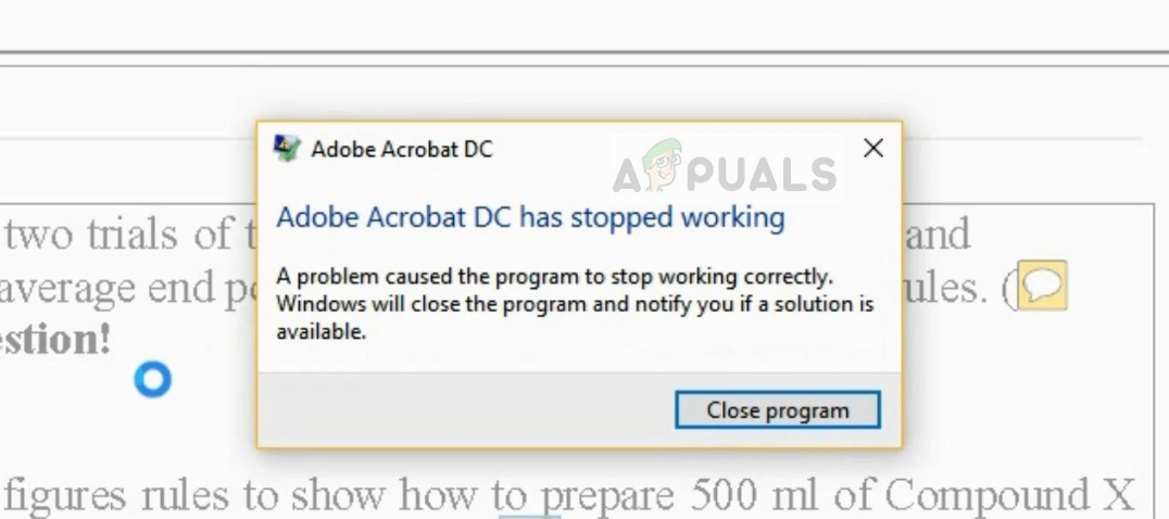 adobe acrobat 9 pro extended closes automatically