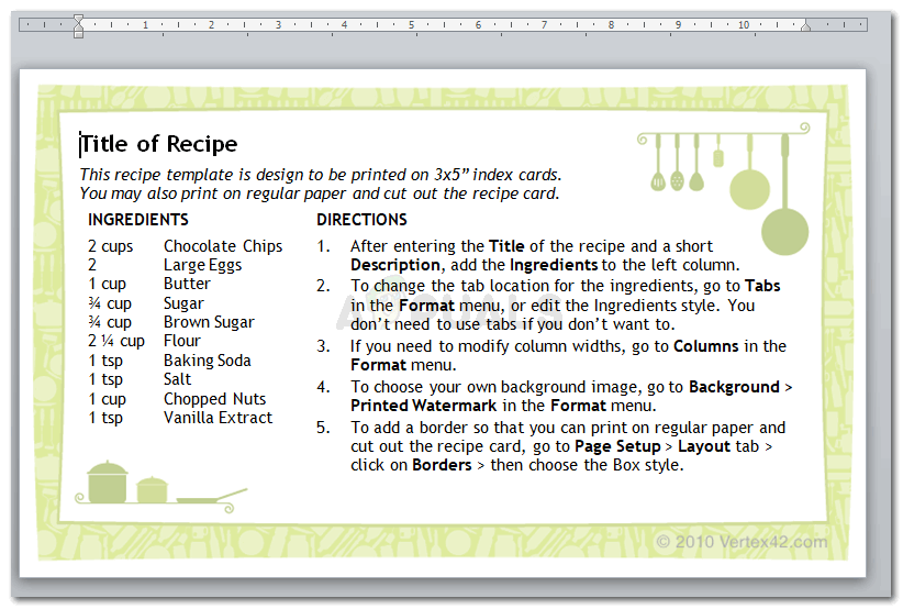 Image 11 for Microsoft Word Recipe Card Template