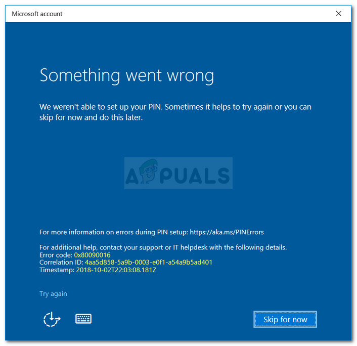Fix Something Went Wrong Error 0x80090016 On Windows 10 Appuals Com