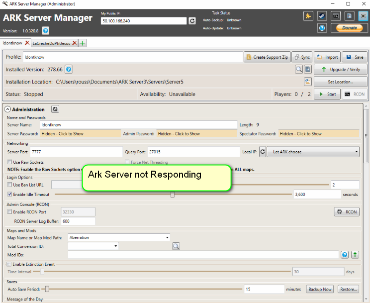 ark server manager edit server file details