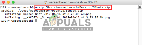 Decompressing the ZIP file in Terminal
