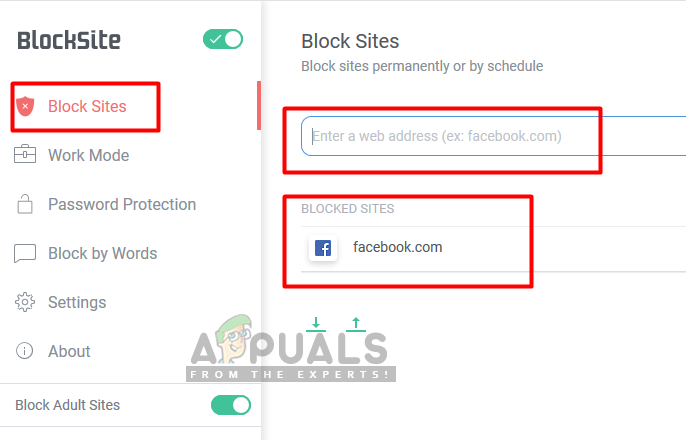 Adding sites to block in Block Site add-on