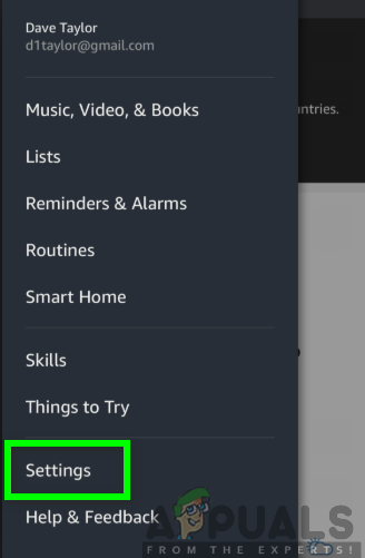 Alexa app settings
