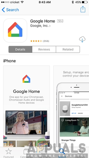 Installing the Google Home app from the App Store