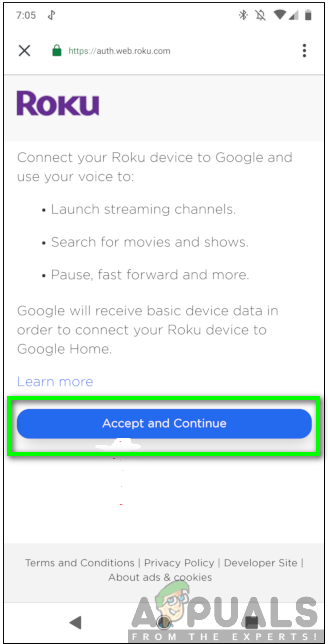 Clicking on Agree and Continue