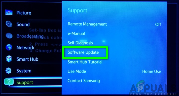 Clicking on Software Update option