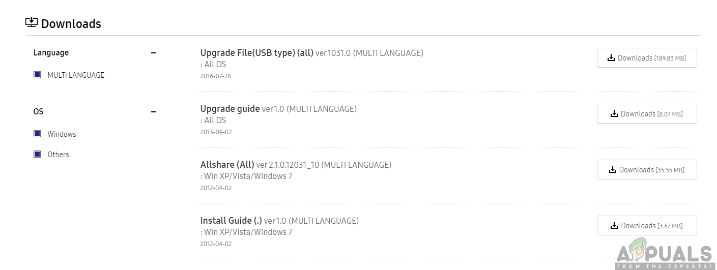 Download option for the Upgrade File