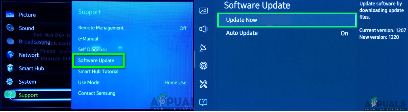 Updating the Samsung TV software