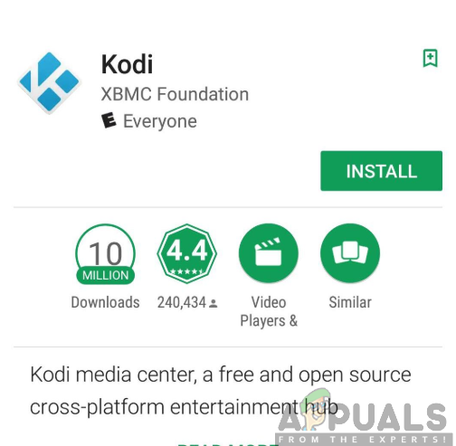 Installing Kodi app from the Google Play Store