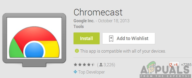 Installing the Chromecast app from the Google Play Store