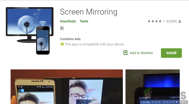 Installing Screen Mirroring app from the Google Play Store