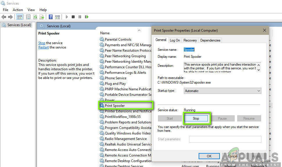 Stopping Print Spooler Service