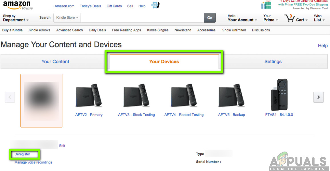 Opening Your Devices in Manage your Content and Devices - Amazon Website