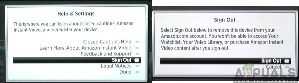 Signing out Prime Video from Roku