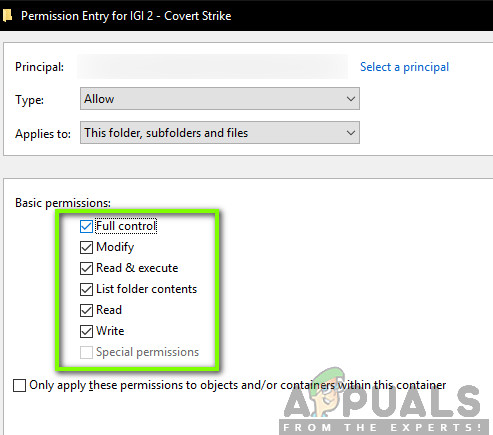 Granting Full Control to Profile