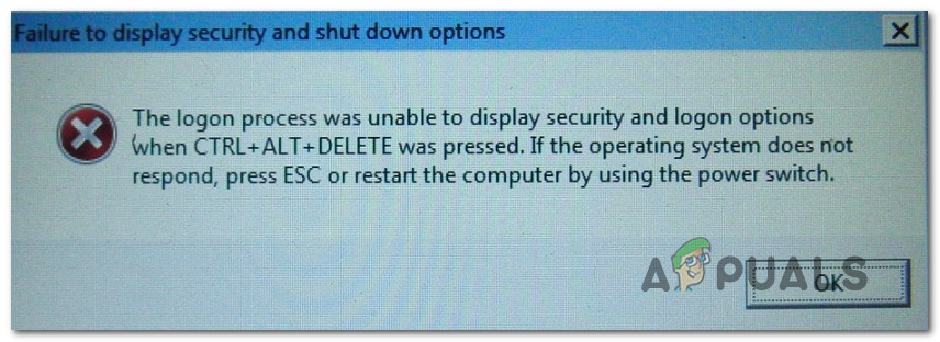 failure to display security and shut down options