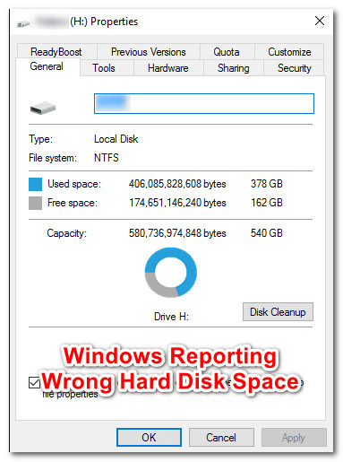 hard drive showing wrong capacity