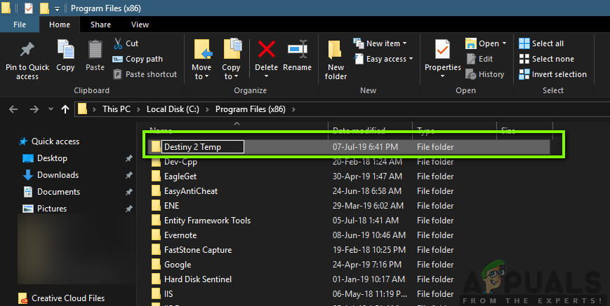 Renaming Destiny 2 Folder