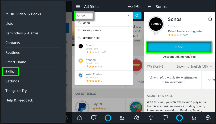 "Enabling sonos skill