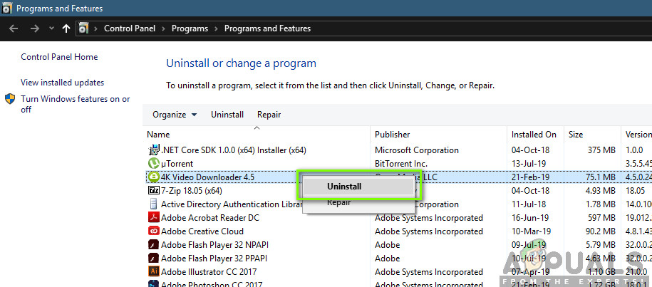Uninstalling Problematic Application