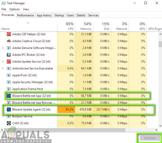Ending Blizzard processes - Task Manager