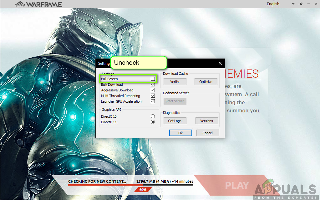Disabling Full-screen - Warframe
