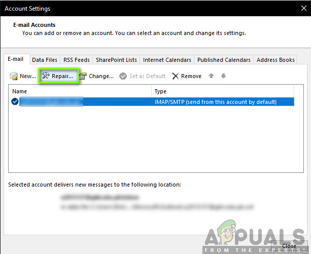 Repairing Outlook Account