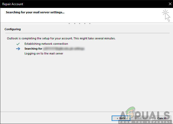 Outlook repairing account