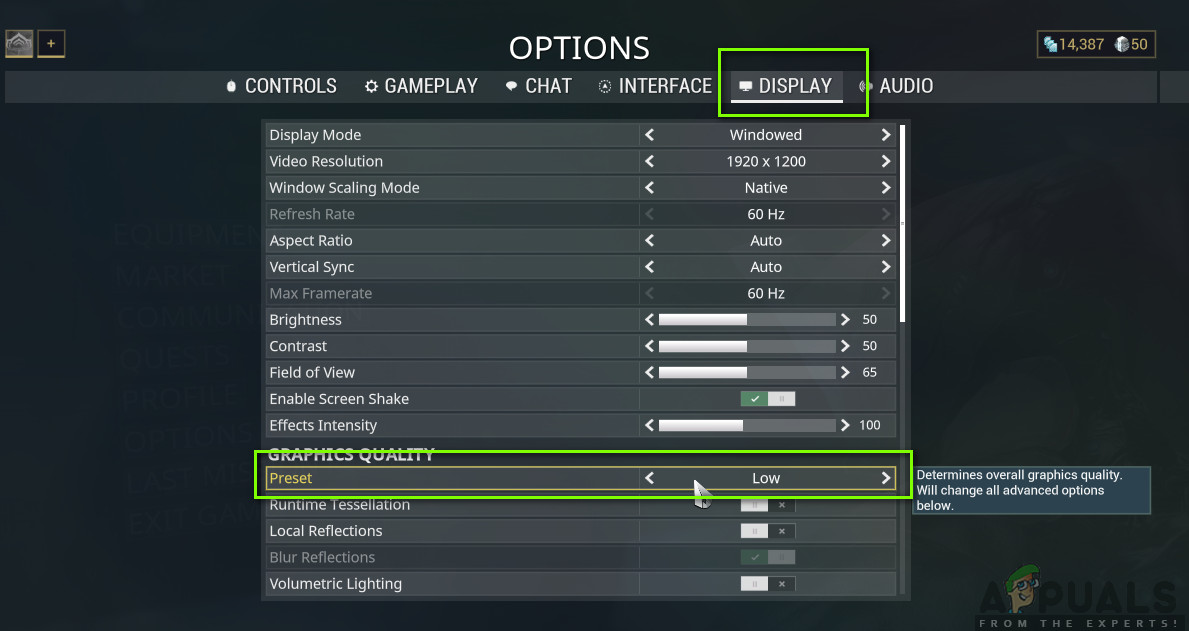 Reducing Graphics Quality - Warframe