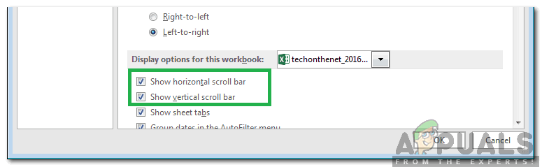 scroll bar missing in excel 2003