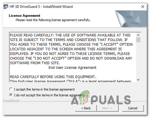 hp 3d driveguard software installation fail