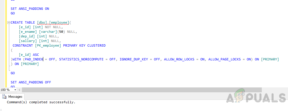 Employee table creation