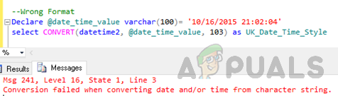 Wrong date format causing SQL Server conversion error