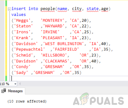 Data insertion into people table