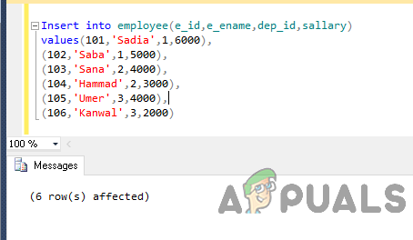 Data insertion into employee table