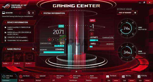 rog gaming center fan control