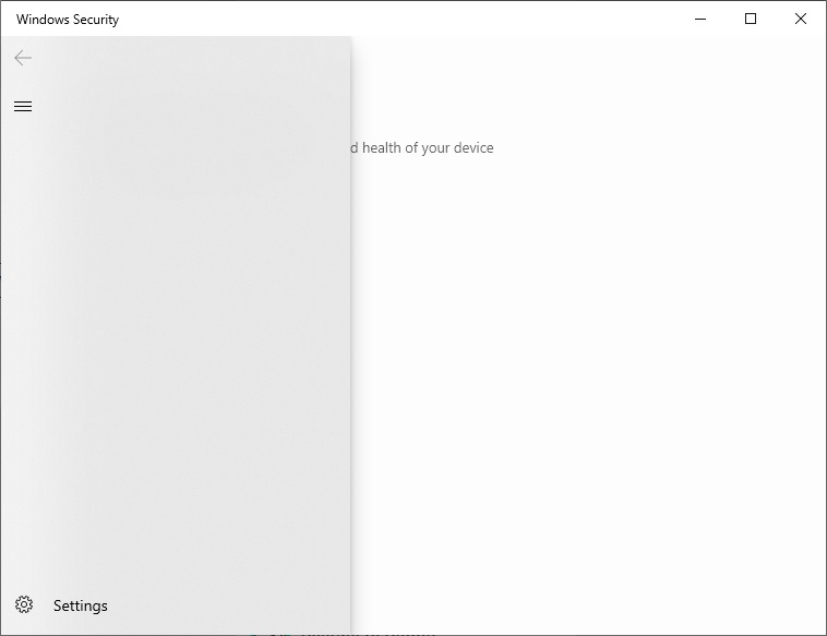 Windows 10 1909 Security app bug