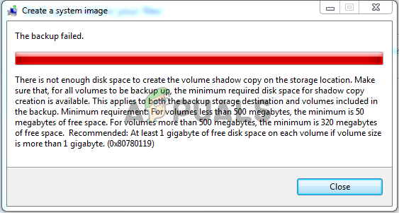 Fix Disk Space Error 0x80780119 When Creating System Image Appuals Com