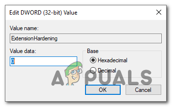 Creating the ExtensionHardening value