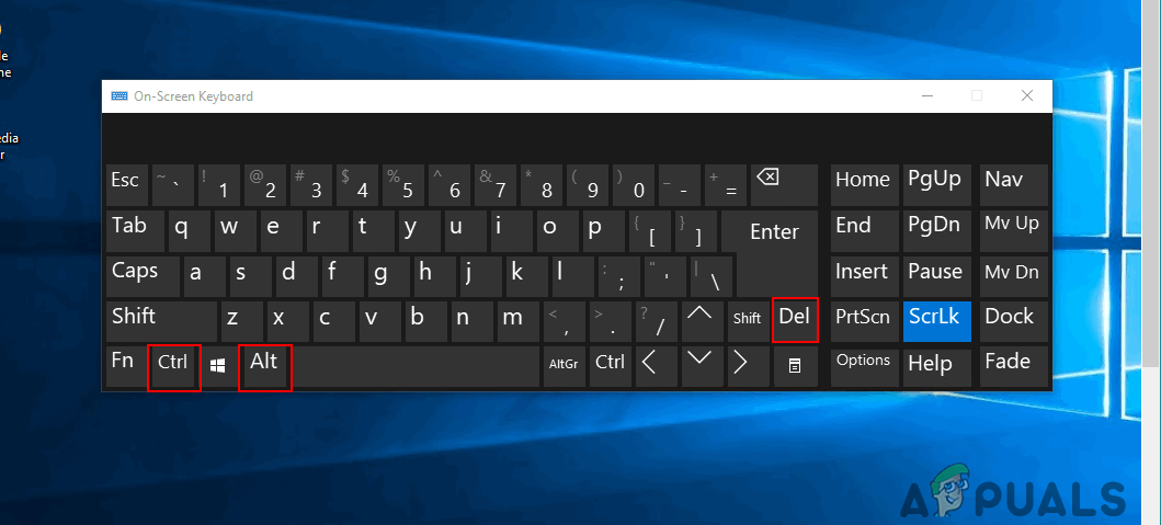 Trying the Ctrl + Alt + Del on the On-Screen Keyboard