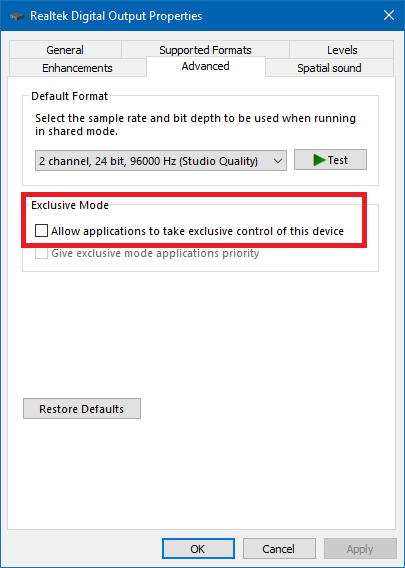 Playback device exclusive control