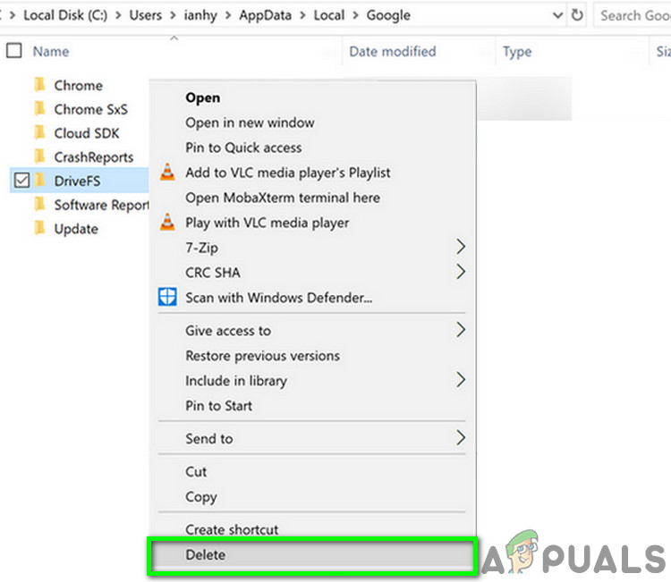 Delete the DriveFS Folder