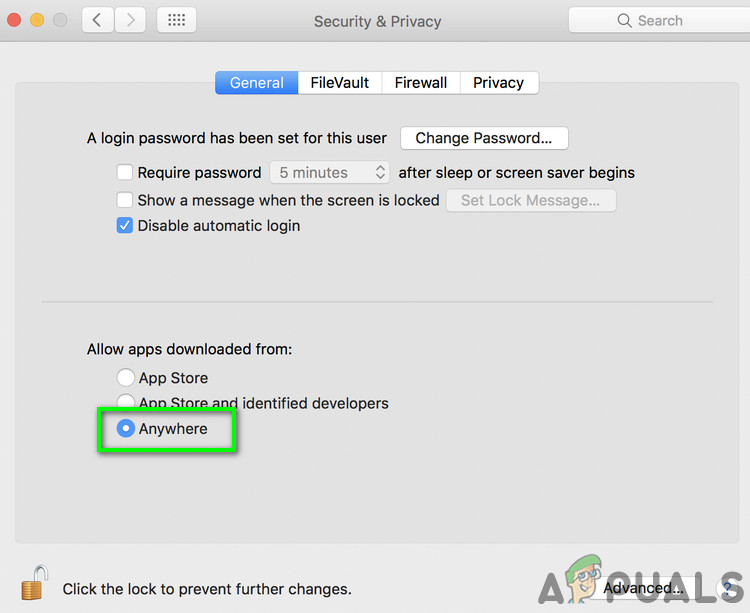Enable Option of Anywhere in Privacy and Security