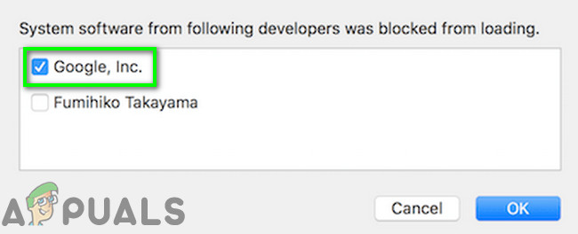 Select Google and Click Ok