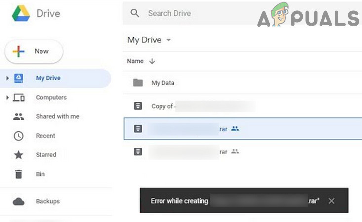 google drive upload error