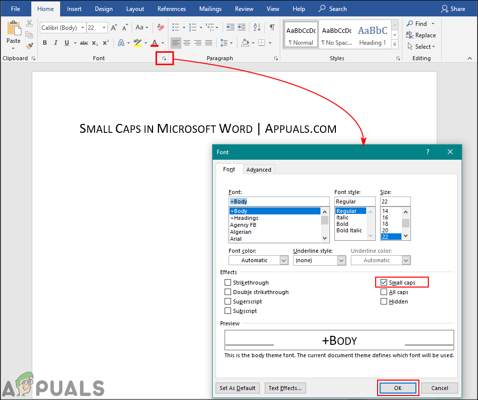 how to get small caps in word