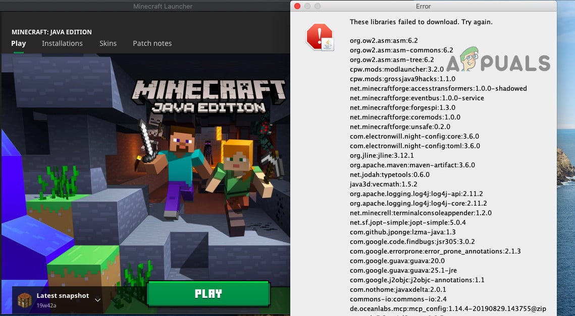 cant download minecraft forge