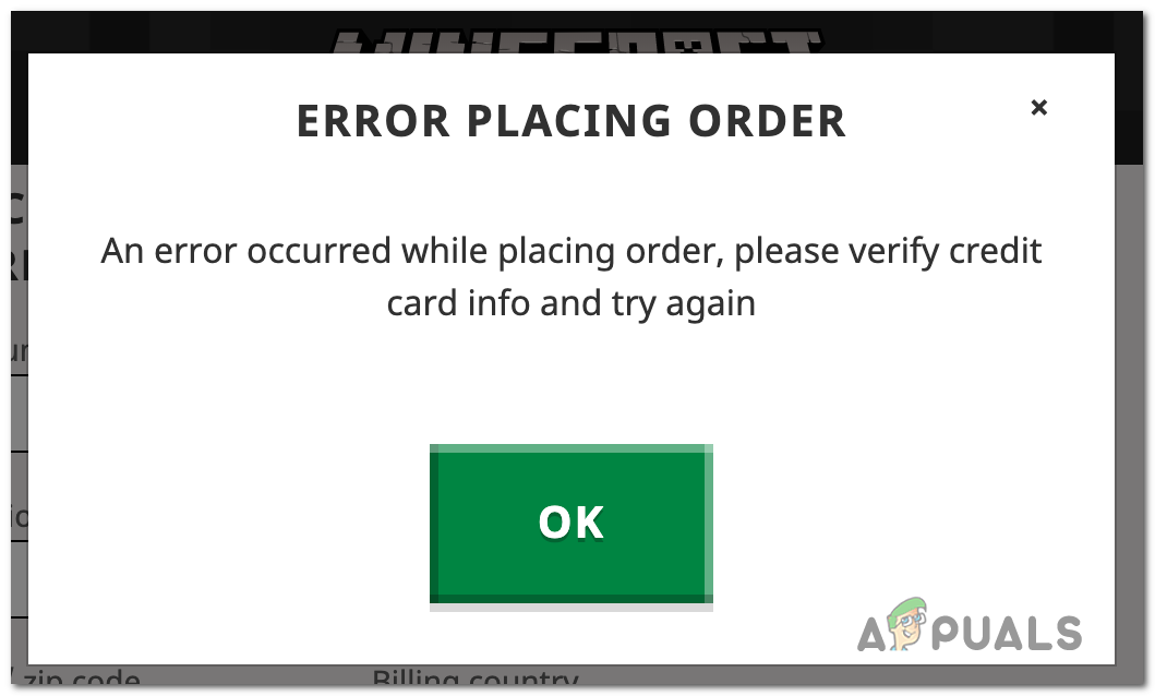 How To Fix Error Placing Order When Purchasing Minecraft Appuals Com