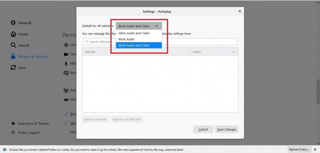 Select the Block Video option