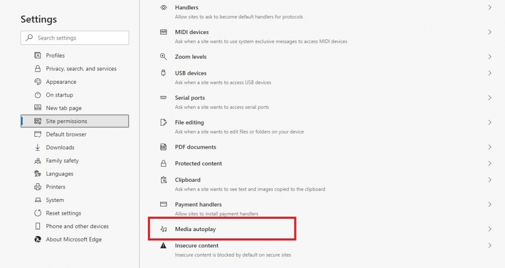 Click on Media autoplay
